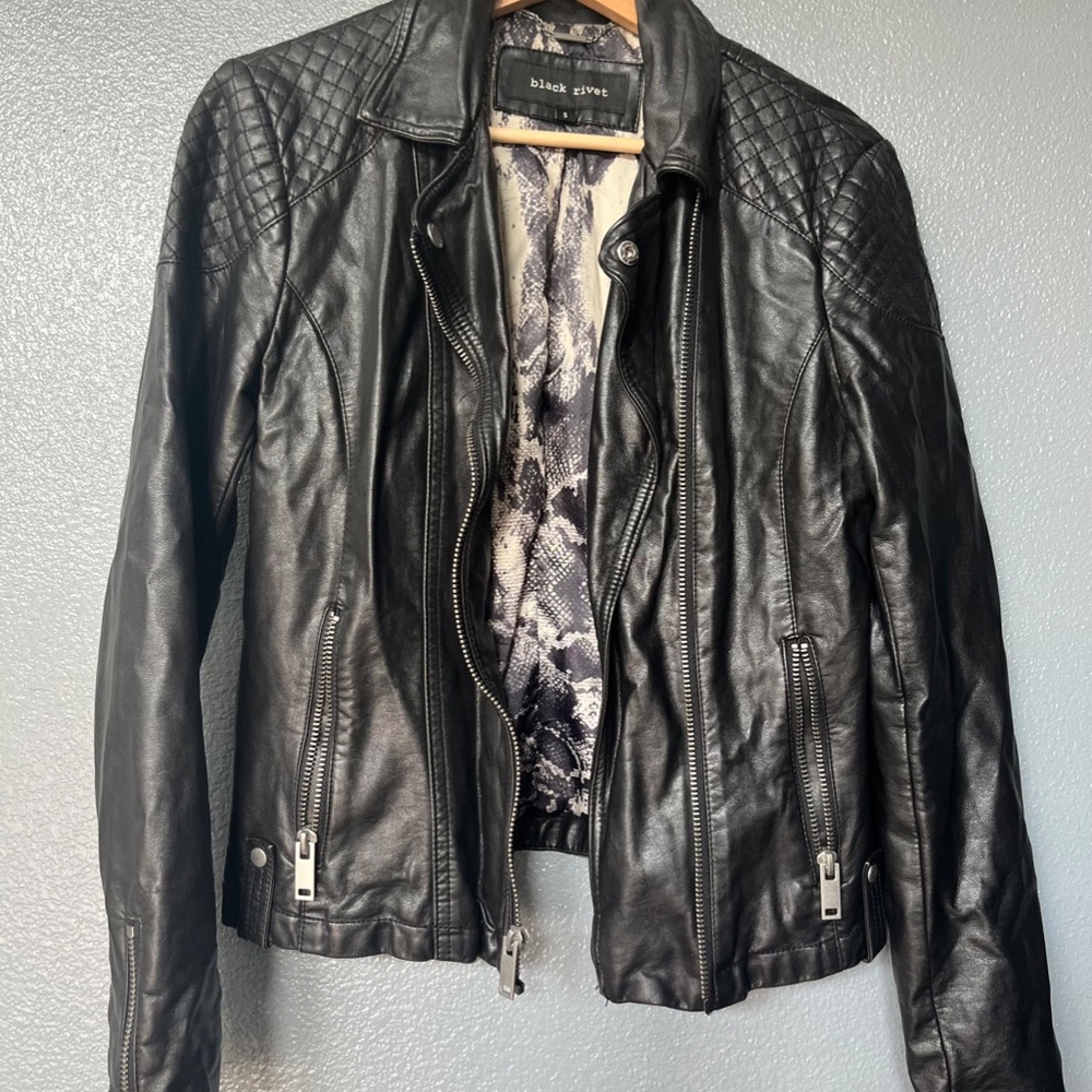 Black Rivet Faux Leather Jacket Gem
